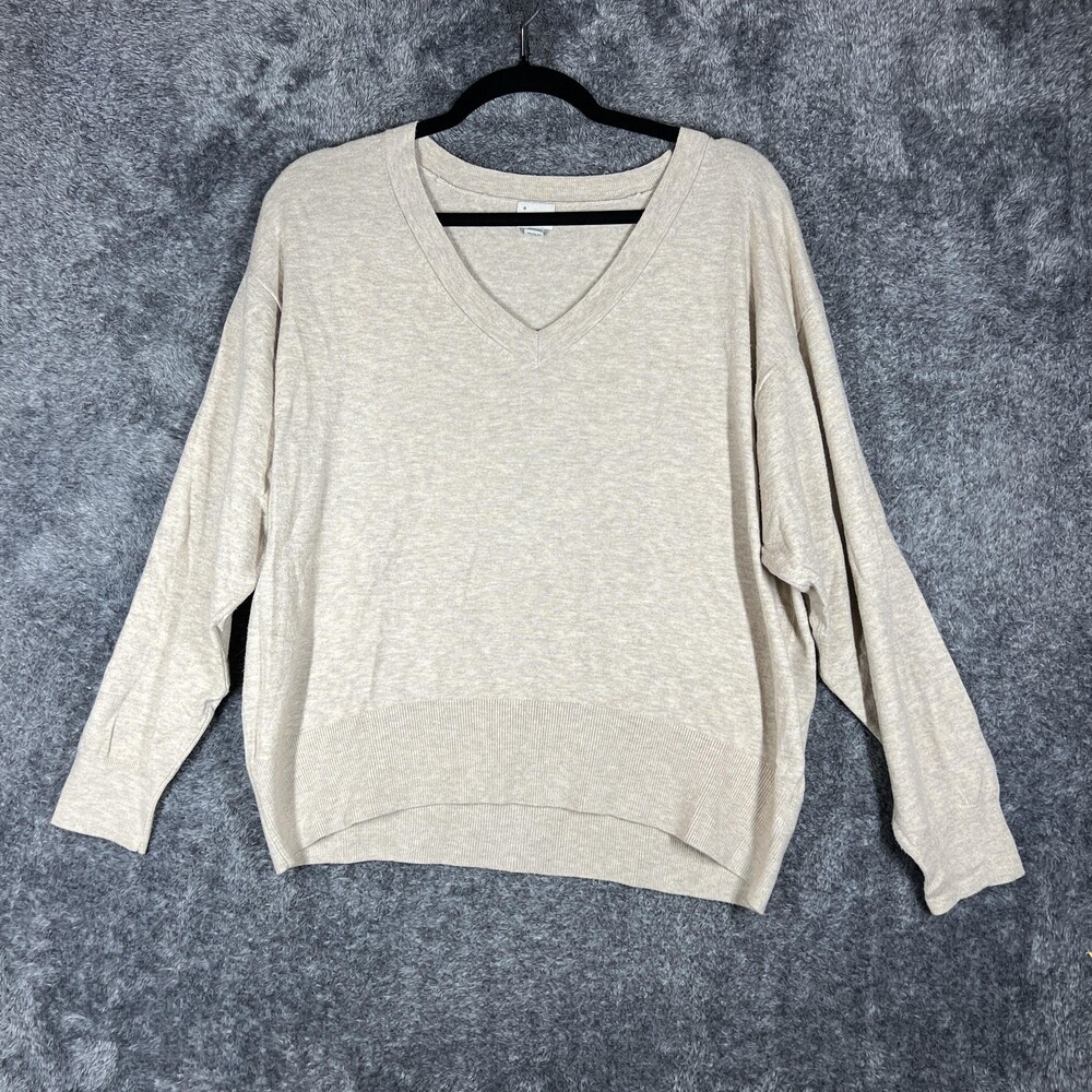A New Day Sweater Womens L Beige Lightweight Oversized V-Neck Dolman Knit